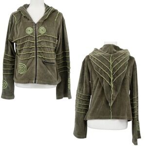 Zip Up Hoodie Jacket Womens L Green Goblincore Festival Forest Fairy Grunge